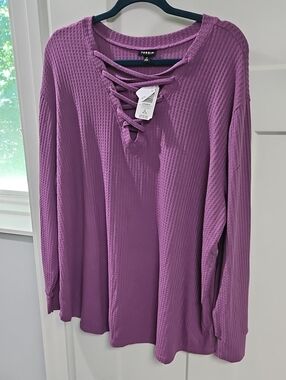 torrid Lavender-Purple Lace-Up Waffle Knit Long Sleeve Top
